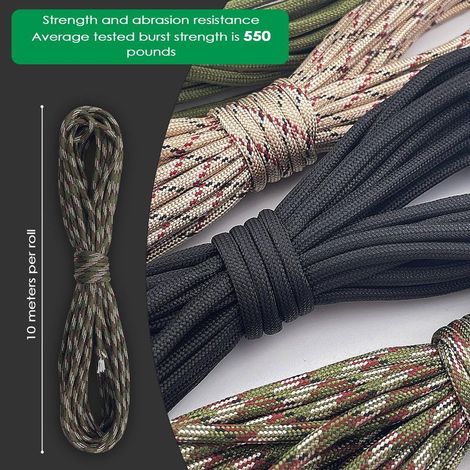 4 Stück Paracord 4 mm, Nylon-Paracord, 100 % Nylonseil, Outdoor-Seil mit 7 Strängen, multifunktionales Paracord, max. 250 kg, verschiedene Farben, ideal für Bastelarbeiten und Camping (40 m) (1/5)