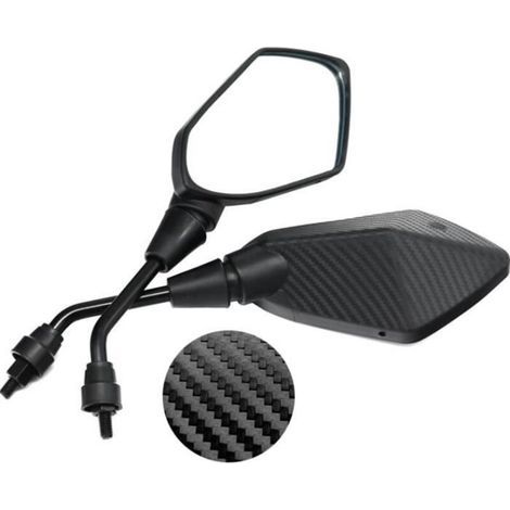 Specchietti laterali universali Mota in fibra di carbonio per moto, quad, scooter, in plastica, con stelo filettato M8, specchio in alluminio nero, 8 mm (1/4)
