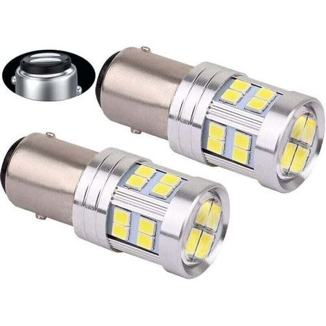 1157 LED 12V 24V P21W/5W Bay15d Blanc 6000K, Pour Feux Arrière Voiture DRL Feux Frein Lampe. Lot de 2 (1/4)