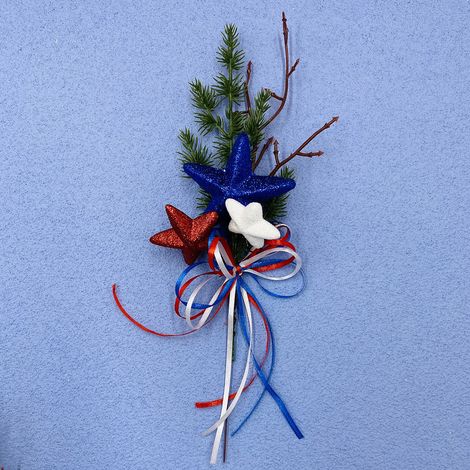 (6 par paquet) (Commande minimum : 10 tiges) Branches de fleurs d'étoile américaine à cinq branches - Branches de fleurs bleues de 32 cm (mousse/plastique/fil de fer) (1/5)