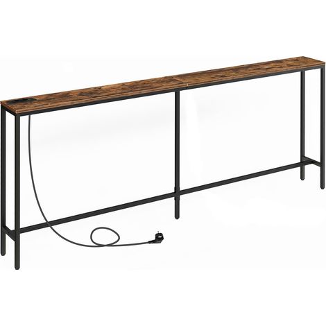Console Table with Charging Station, 200 cm Slim Furniture Console, Industrial Entry Table with USB Ports, Sofa for Entrance, Hallway, Rustic Brown (1/5)