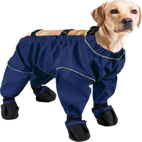 Pantalon imperméable pour chien avec bottes intégrées, protège-pattes antidérapants, vêtements confortables et tendance pour chiens de petite, moyenne et grande taille (bleu foncé, très grand) (1/5)