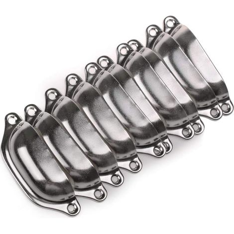 Lot de 10 Poignée Bouton de Porte 98mm Décoration pour Meuble Tiroir，Poignées de Meuble Vintage Boutons de Meuble Poignées de Porte Coquille Avec de Vis - Argent