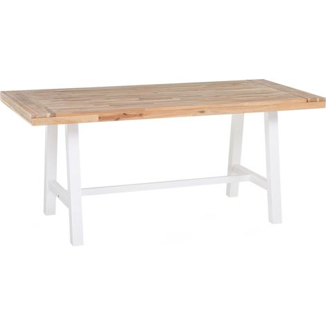 Mesa de comedor de madera de acacia clara y blanco 170 x 80 cm para exterior o interior Scania (1/5)