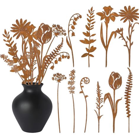 1 Piquet de jardin, métal rouillé, acier résistant aux intempéries, décoration florale, support plantes, extérieur, balcon, parterre