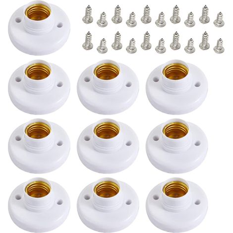 10 Pcs de Douille pour Ampoule E27, Supports de Lampe E27 Douille de Base de Vis en Plastique Rond, Porte-Lampe Support Douille E27 Murale, Ronde Vis Titulaire Lumière Douille, Avec vis(Blanc) (1/5)