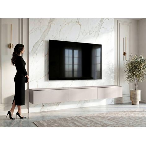 AX LIVING Barvo 3x100 cm TV Kommode Lowboard Beige Kaschmir Hängend