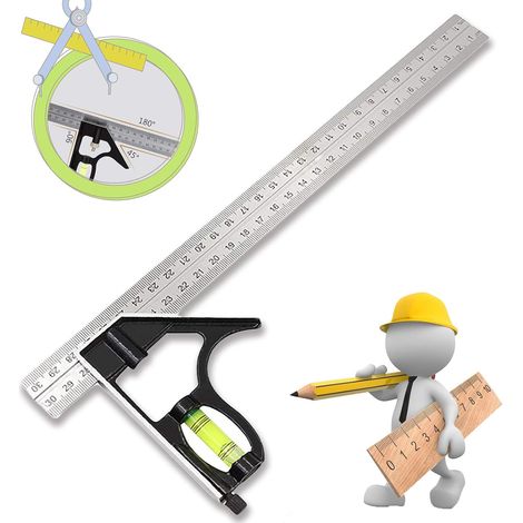MINKUROW Combinazione Quadrata Combinazione Quadrata Combinazione Regolabile Angolo Righello Angolo In Acciaio Inox Con Livella A Bolla - Strumento Di Misura Professionale, Per Ingegnere Carpentiere (1/5)