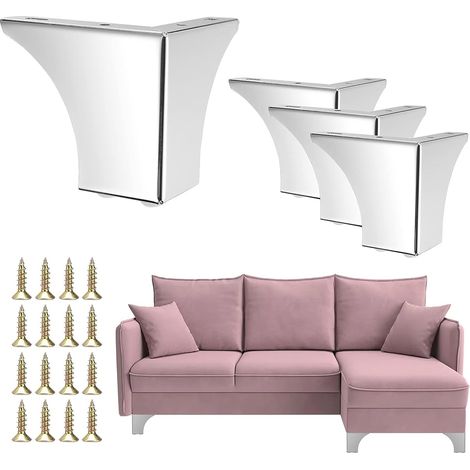 4 Pieds de Meubles en Métal Argenté Triangulaires 10cm - Faciles à Assembler avec Vis - pour Armoire, Canapé, Chaise, Table Basse