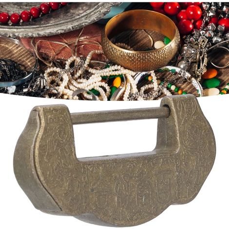 Serrure Padlock Antique Couverture Chinoise Ming Qing Set Perles Boîte Bijoux Dorure Bronze Accessoire Décoratif Cabinet (1/5)
