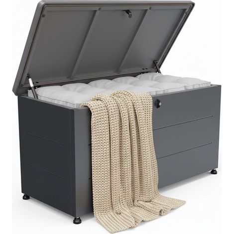 Relaxdays Gartenbox, Sitzpolster, Werkzeug, wetterfest & uv-beständig, HxBxT: 59x115x50 cm, Gartenauflagenbox, schwarz