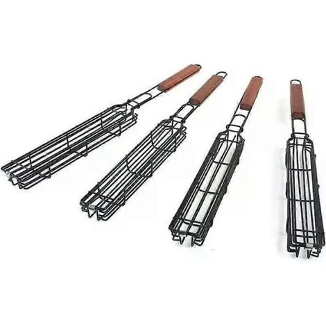1 Panier barbecue, Acier, Fil métallique, Brochette bois, Portable, Extérieur (1/3)