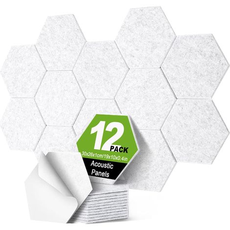 Panneau Acoustique,Hexagonal Auto-Adhésif Mousse Acoustique,12 Comprimés Panneau Acoustique Mural pour Studio d'Enregistrement,Bureau,Chambre à Coucher,30x26x1cm (Blanc) (1/5)