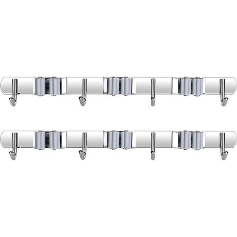 CSPARKV Mop Broom Clips, Grey 3 Clips and 4 Hooks Mop Holder Strong Load Capacity for Large Garden, Bathroom, Kitchen (1/4)