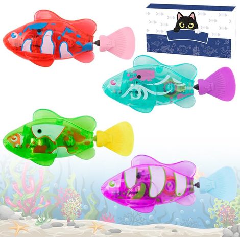 4 Pièces Robo Fish, Electroniques Flottants for Cat Jouet, Poisson Robot, Réutilisable Poisson Jouet avec Lumière pour Chat, Jouets de Plage et de Bain (1/5)