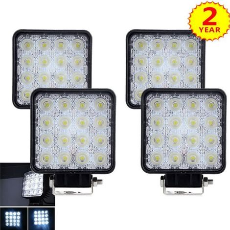 Vier quadratische 48-W-LED-Arbeitsscheinwerfer, 60° Abstrahlwinkel, DC 12V-24V, geeignet für vierrädrige Motorräder, LKWs, Boote, Traktoren und Geländefahrzeuge, wasserdicht. (1/4)