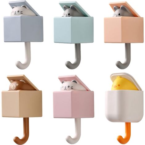 Lot de 6 Crochets Adhésifs Animal Mignonne Patère Murale Bureau Rétractables Porte Manteau pour Enfant Porte Serviette Porte-Clés Mural Accroche Clef (1/5)
