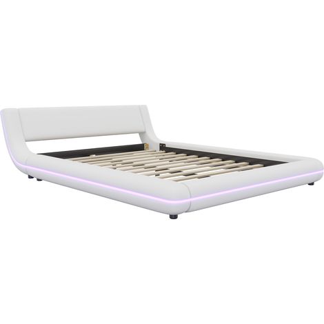 Cama baja 140 x 200 cm en PU y MDF con iluminación LED blanca MODENUIT (1/5)