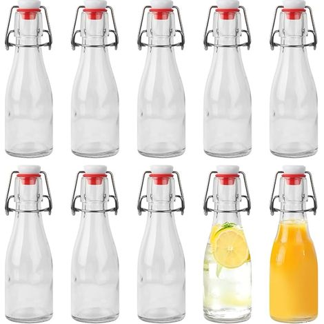 Lot de Bouteilles en Verre 150ml avec Bouchon Mécanique, Bouteilles Vides à Remplir Fiole en verre pour Jus, Huile, Vinaigre, Liqueurs ou Bière,Eau gazeuse (1/4)
