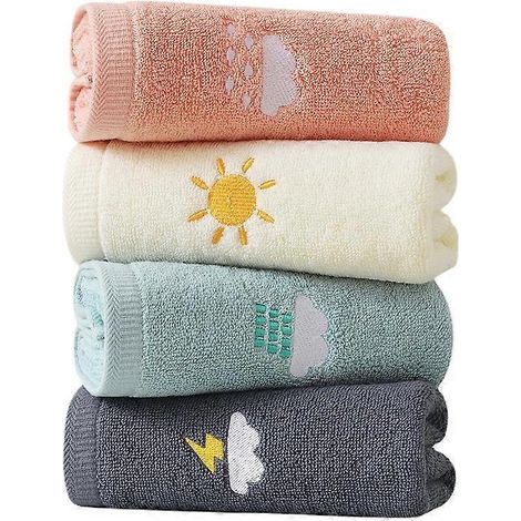 Ensemble de 4 serviettes de toilette pour salle de bain, 100 % coton, douces et très absorbantes, pour adultes et enfants, 35,5 x 74 cm (rose, blanc, bleu). (1/4)