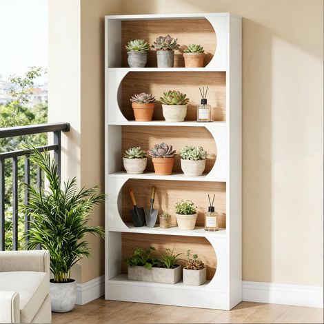 Bibliothèque autoportante à 5 niveaux, blanc, pour bureau, chambre ou salon (1/5)