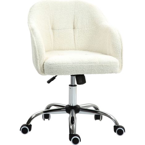 Silla de Oficina Giratoria, Altura Regulable y Respaldo Ergonómico, Poliéster, Blanco Crema, 56 x 61 x 76-86 cm (1/5)