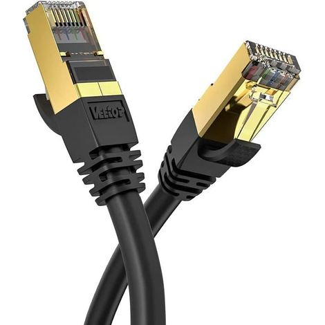Câble Ethernet Cat 8 2 m Cuivre blindé S/FTP 40 Gbit/s 2000 MHz Pour routeur, PS5, Xbox et TV Noir (1/5)