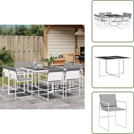 Ensemble à manger de jardin avec coussins 9 pcs blanc textilène - Salon De Jardin - Mobilier De Jardin - Set De Jardin - Table De Jardin - Chaises De Jardin (1/5)