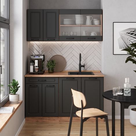 Cuisine R-Line, Anthracite Campagne/Chêne doré, 140cm, PT Chêne, Vicco