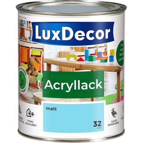 LUXDECOR Acryllack Holzfarbe Metall und Holz Lack Buntlack Matt (32) Blaue Lagune - 0,75L