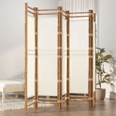 Paravent Cloison de séparation pliante 5 panneaux - Séparateur de Jardin 200 cm Bambou et toile BV319499 - BonneVie (1/5)
