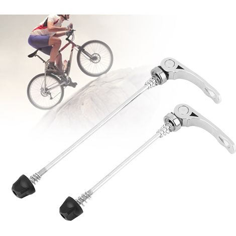 1 Paire de colliers rapides pour vélo route et VTT, axe avant/arrière (Couleur argent) (1/4)