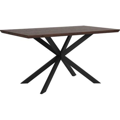Esstisch Dunkelbraun / Schwarz 80 x 140 cm Holzfurnierte MDF Tischplatte Metallfüßen Rechteckig Modern (1/5)