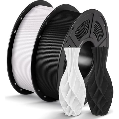 Filament PLA 1,75 mm, filament pour imprimante 3D RFID, précision dimensionnelle +/- 0,02 mm, lot de 2 bobines réutilisables de 1 kg, noir et blanc (1/5)