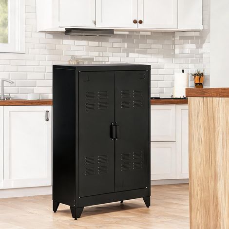 Armoire de rangement métal noir avec portes à lamelles en métal (1/5)