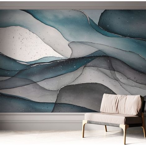Selbstklebende Tapete modern Wohnzimmer - Wanddeko Schlafzimmer - Tapete mit Motiv Bunte Wellen 312x219 cm (1/5)