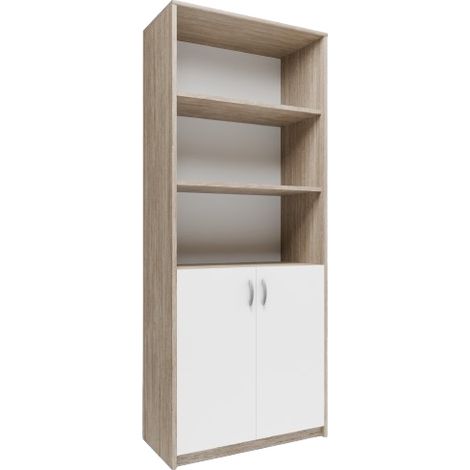 Meuble de rangement 2 porte et 3 étagères Corps Sonoma - Bibliothèque Style contemporain - 74 x 35 x 180 cm (1/5)