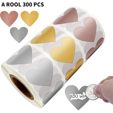300 Stück/Rolle Herzförmige Rubbelaufkleber in Roségold