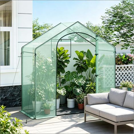 Serre élégante, serre de terrasse, serre avec arche enroulable et porte zippée, tente d'hivernage pour plantes, serre d'extérieur (1/5)