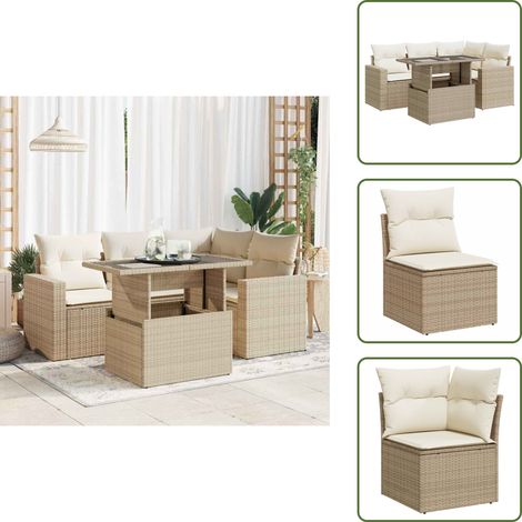 5-tlg. Garten-Sofagarnitur mit Kissen Beige Poly Rattan - Gartensofa Set - Garten Sofa Set - Outdoor Sofa Set - Garten Sofagarnitur (1/5)