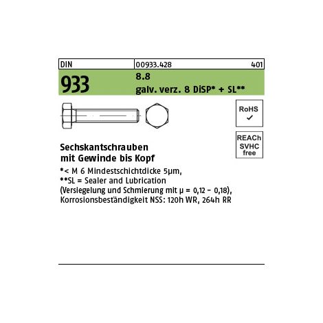 DIN 933/ISO 4017 Sechskantschraube 8.8 M 6 x 60 gal Zn 8 DiSP + SL gal ZnDi 200 Stk (1/3)