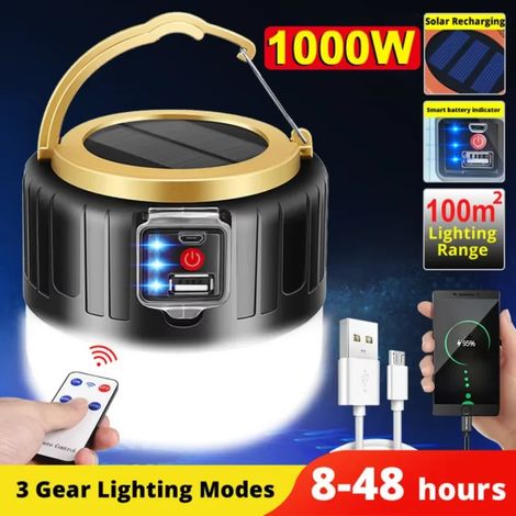 Lampes de camping solaires LED pour espaces extérieurs, rechargeables par USB, lampes torches portables, lampe de pêche d'urgence, lampe pour barbecue - AquaForge (1/5)
