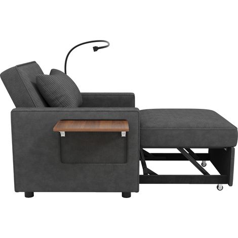 Faltbares 1-Sitzer-Schlafsofa aus grauem Cordvelours mit USB und Handyhalter (1/5)