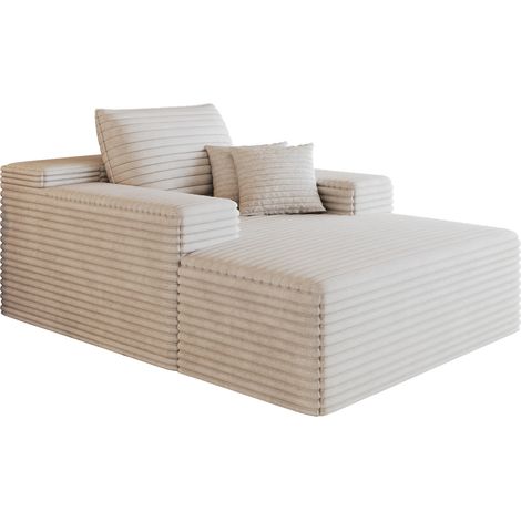 Chaise longue modulare senza montaggio 115 x 159 cm in tessuto effetto velluto a coste bianco (1/5)