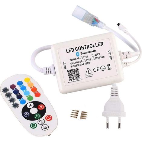 Contrôleur RGB Bluetooth à 24 touches avec télécommande infrarouge et bloc d'alimentation pour bande LED 5050 SMD RVB 220V (1/5)