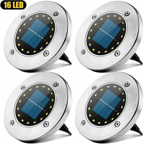 Lumière solaire extérieure avec 16 LED - Spot lampe solaire étanche IP65 pour jardin, terrasse, cour, pelouse - Lot de 4 pièces (1/5)
