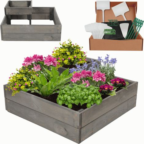 MODO24 Potager surélevé bois ZP08 27x62x62 cm, jardinière balcon/terrasse pour herbes, légumes, kit jardinier inclus, gris imprégné