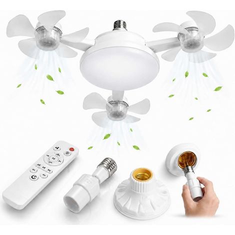 Ventilateur de plafond Drone avec éclairage - Douille E27, télécommande, 5 têtes Installation facile par vissage, angle réglable, LED 3 couleurs à intensité variable (1/5)