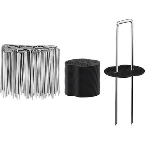 Verpackung mit 50 verzinkten Stahlbefestigungsstiften 150 mm x 40 mm – Ø 3 mm – Gartenstifte für Unkrautvlies, Kunstrasen und Rohre, silberfarben (1/5)