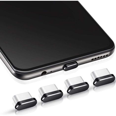 USB-C-Staubschutzkappe, Typ-C-Staubschutzabdeckung, schwarzer Anschlusskappenschutz (4 Stück) (1/4)